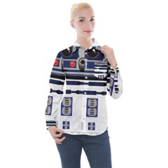 Robot R2d2 R2 D2 Pattern Women s Long Sleeve Pocket Shirt