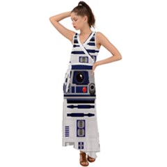 Robot R2d2 R2 D2 Pattern V-neck Chiffon Maxi Dress by Jancukart