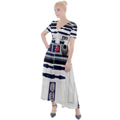 Robot R2d2 R2 D2 Pattern Button Up Short Sleeve Maxi Dress