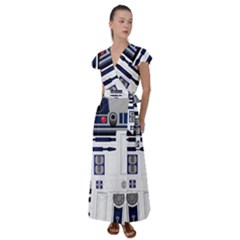 Robot R2d2 R2 D2 Pattern Flutter Sleeve Maxi Dress
