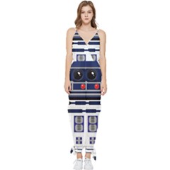 Robot R2d2 R2 D2 Pattern Sleeveless Tie Ankle Chiffon Jumpsuit by Jancukart