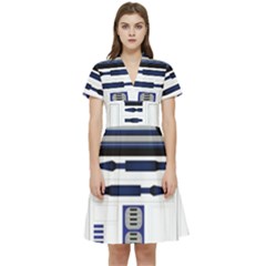 Robot R2d2 R2 D2 Pattern Short Sleeve Waist Detail Dress