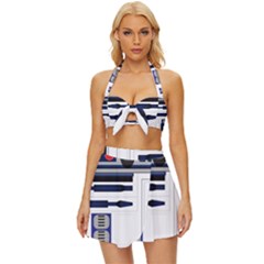 Robot R2d2 R2 D2 Pattern Vintage Style Bikini Top and Skirt Set 