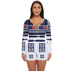 Robot R2d2 R2 D2 Pattern Long Sleeve Boyleg Swimsuit by Jancukart