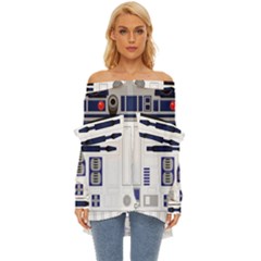 Robot R2d2 R2 D2 Pattern Off Shoulder Chiffon Pocket Shirt