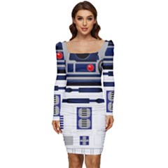 Robot R2d2 R2 D2 Pattern Women Long Sleeve Ruched Stretch Jersey Dress