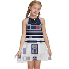 Robot R2d2 R2 D2 Pattern Kids  Halter Collar Waist Tie Chiffon Dress by Jancukart