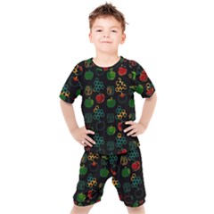Apples Honey Honeycombs Pattern Kids  Tee And Shorts Set by danenraven