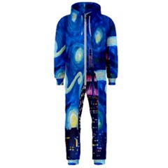 Starry Night In New York Van Gogh Manhattan Chrysler Building And Empire State Building Hooded Jumpsuit (men) by danenraven