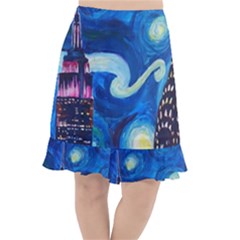 Starry Night In New York Van Gogh Manhattan Chrysler Building And Empire State Building Fishtail Chiffon Skirt by danenraven