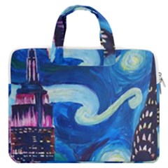 Starry Night In New York Van Gogh Manhattan Chrysler Building And Empire State Building Macbook Pro 13  Double Pocket Laptop Bag by danenraven