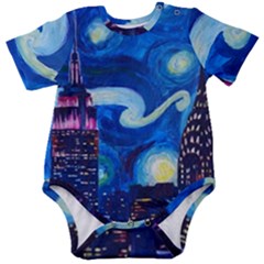 Starry Night In New York Van Gogh Manhattan Chrysler Building And Empire State Building Baby Short Sleeve Onesie Bodysuit by danenraven