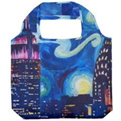 Starry Night In New York Van Gogh Manhattan Chrysler Building And Empire State Building Foldable Grocery Recycle Bag by danenraven