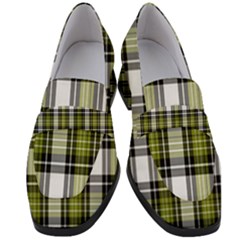 Olive Green Black Plaid Women s Chunky Heel Loafers by PerfectlyPlaid