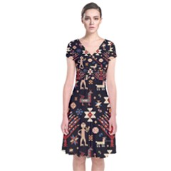 Carpet-symbols Short Sleeve Front Wrap Dress by Gohar