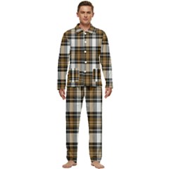 Brown Black Plaid Men s Long Sleeve Velvet Pocket Pajamas Set by PerfectlyPlaid