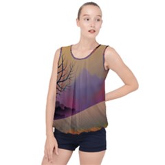 Landscape Illustration Nature Sky Bubble Hem Chiffon Tank Top by Wegoenart