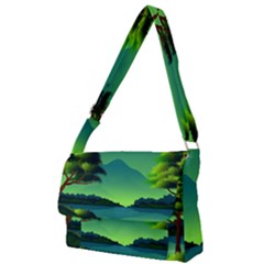 Green Landscape Illustration Nature Full Print Messenger Bag (l)