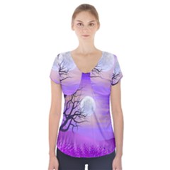 Abstract Nature Landscape Illustration Sky Clouds Short Sleeve Front Detail Top by Wegoenart