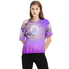 Abstract Nature Landscape Illustration Sky Clouds One Shoulder Cut Out Tee by Wegoenart