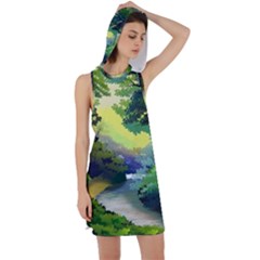 Landscape Illustration Nature Painting Racer Back Hoodie Dress by Wegoenart