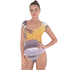 Illustration Background Landscape Short Sleeve Leotard  by Wegoenart