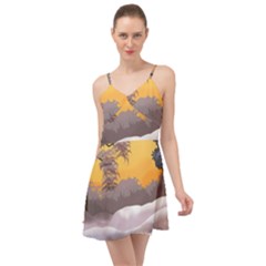 Illustration Background Landscape Summer Time Chiffon Dress