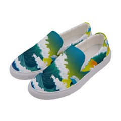 Dolphin Seagull Sea Ocean Wave Blue Water Women s Canvas Slip Ons by Wegoenart