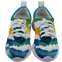Dolphin Seagull Sea Ocean Wave Blue Water Kids Athletic Shoes by Wegoenart