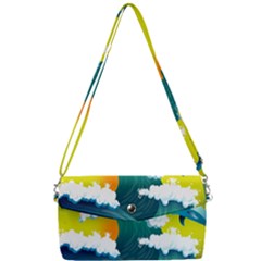 Dolphin Seagull Sea Ocean Wave Blue Water Removable Strap Clutch Bag by Wegoenart