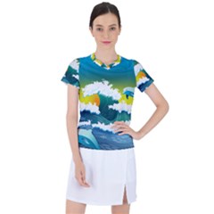 Dolphin Seagull Sea Ocean Wave Blue Water Women s Sports Top by Wegoenart