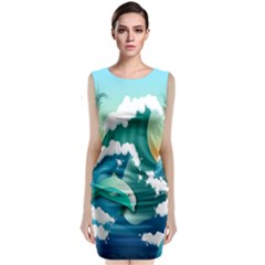 Dolphin Seagull Sea Ocean Wave Classic Sleeveless Midi Dress by Wegoenart