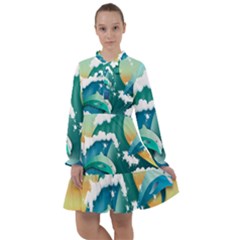 Dolphin Seagull Sea Ocean Wave All Frills Chiffon Dress