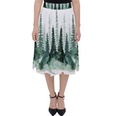 Tree Watercolor Painting Pine Forest Green  Nature Classic Midi Skirt by Wegoenart