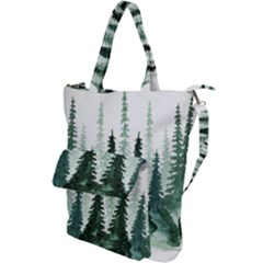 Tree Watercolor Painting Pine Forest Green  Nature Shoulder Tote Bag by Wegoenart