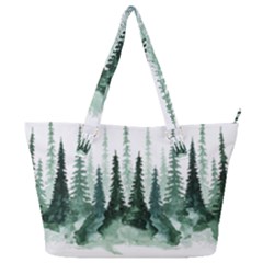 Tree Watercolor Painting Pine Forest Green  Nature Full Print Shoulder Bag by Wegoenart