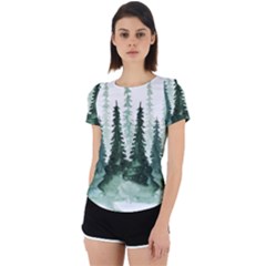 Tree Watercolor Painting Pine Forest Green  Nature Back Cut Out Sport Tee by Wegoenart