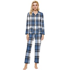 Blue Black Plaid Womens  Long Sleeve Velvet Pocket Pajamas Set by PerfectlyPlaid