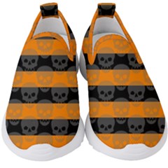 Orange Deathrock Stripes Kids  Slip On Sneakers