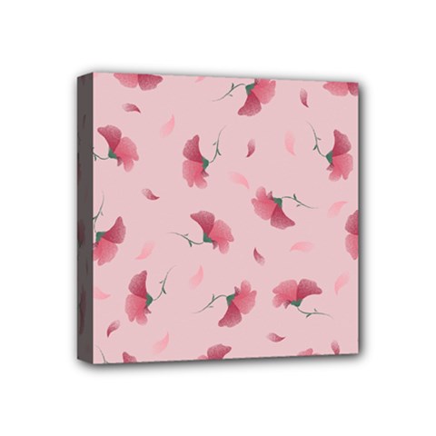 Flowers Pattern Pink Background Mini Canvas 4  X 4  (stretched)