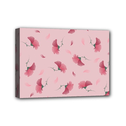 Flowers Pattern Pink Background Mini Canvas 7  x 5  (Stretched)