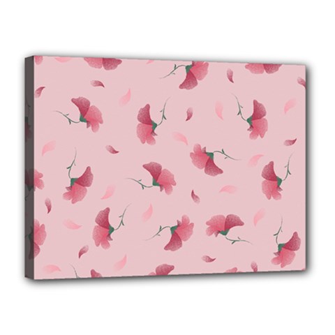 Flowers Pattern Pink Background Canvas 16  x 12  (Stretched)