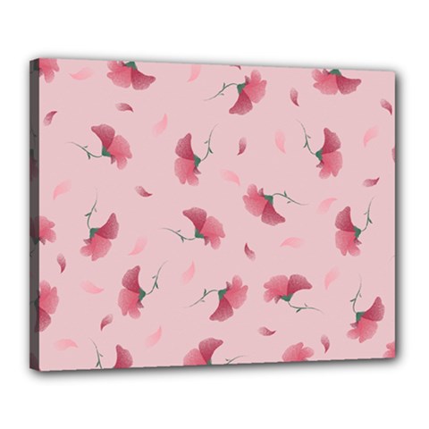 Flowers Pattern Pink Background Canvas 20  x 16  (Stretched)