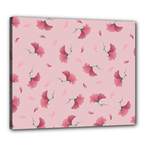 Flowers Pattern Pink Background Canvas 24  x 20  (Stretched)