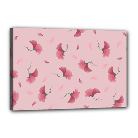 Flowers Pattern Pink Background Canvas 18  x 12  (Stretched)