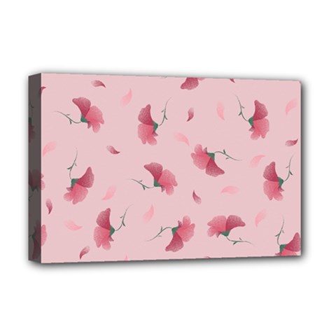 Flowers Pattern Pink Background Deluxe Canvas 18  x 12  (Stretched)