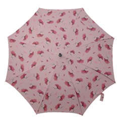 Flowers Pattern Pink Background Hook Handle Umbrellas (Medium)