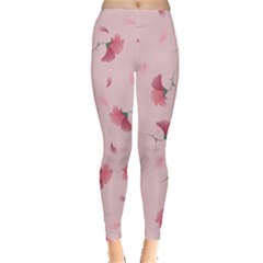 Flowers Pattern Pink Background Leggings 