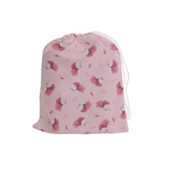 Flowers Pattern Pink Background Drawstring Pouch (Large)