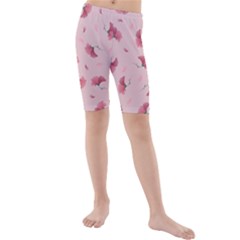 Flowers Pattern Pink Background Kids  Mid Length Swim Shorts